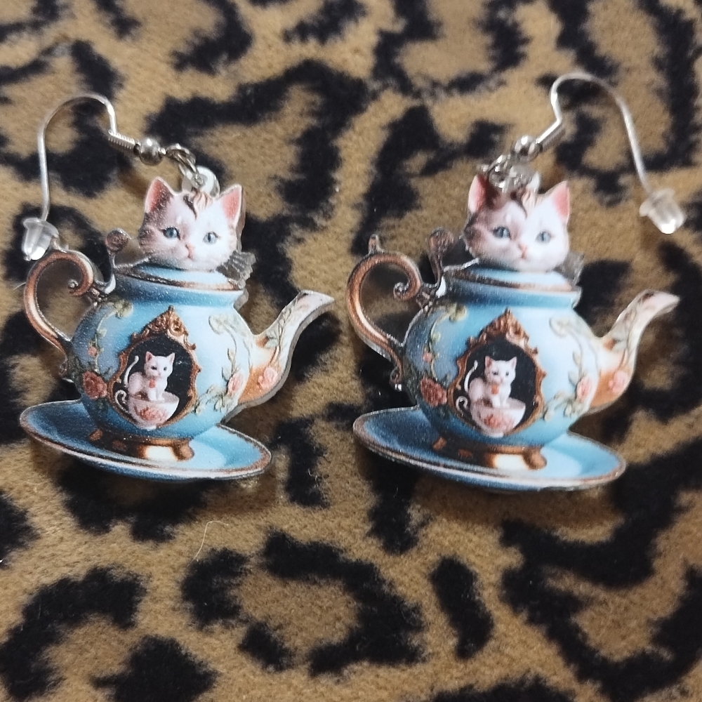Cat Teapot Earrings